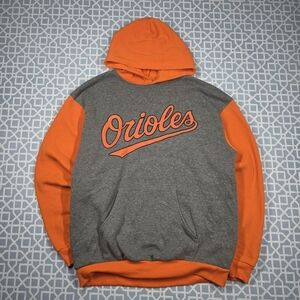MLB Baltimore Orioles Baseball Orange and Grey Pullover Hoodie Mens Large